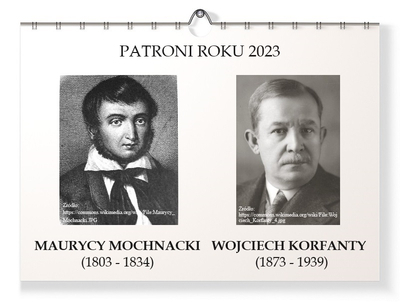 Zdjęcie wprowadzające - Patroni Roku 2023, portrety: M. Mochnacki, W. Korfanty, nazwiska, daty biograficzne